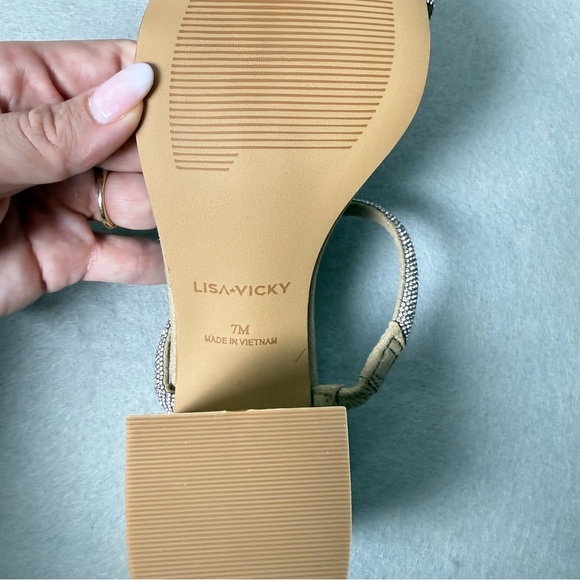 Lisa Vicky Women’s Mood Pavé Block Heel Slide Sandal in Tan and Silver size 7M - Picture 2 of 10